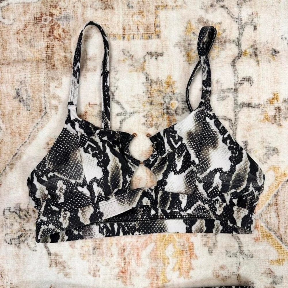 NEW Womens Small Bikini Set Black & White Snakeskin Print Bralette Cheeky Bottom - Picture 3 of 8